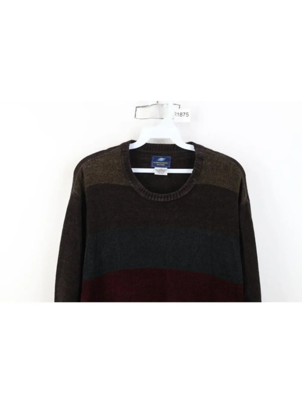 Vintage 90s Streetwear Mens Large Earth Tone Striped Color Block Fleece Sweater